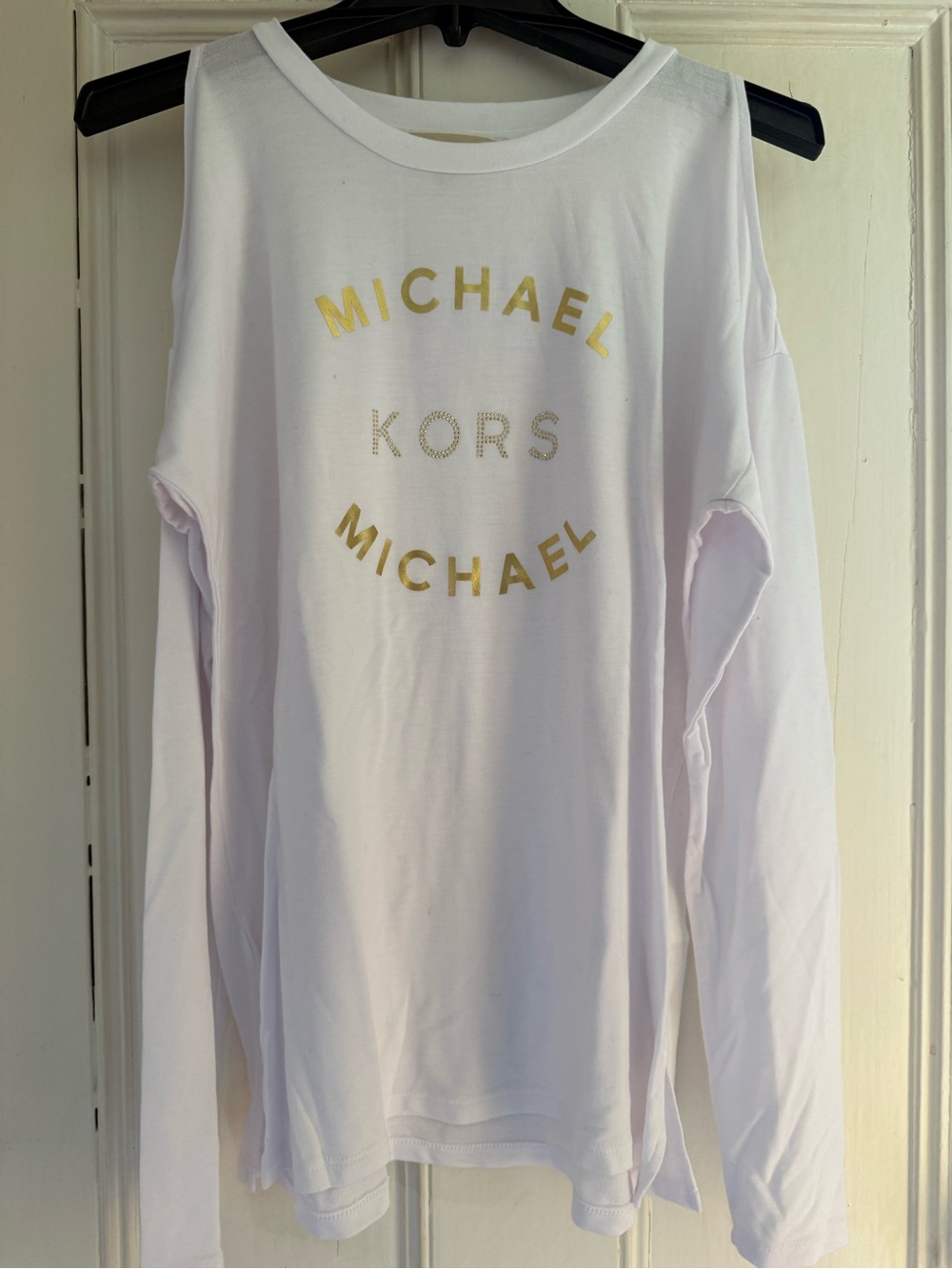 Michael Kors White Long Sleeve Tee with Gold Logo